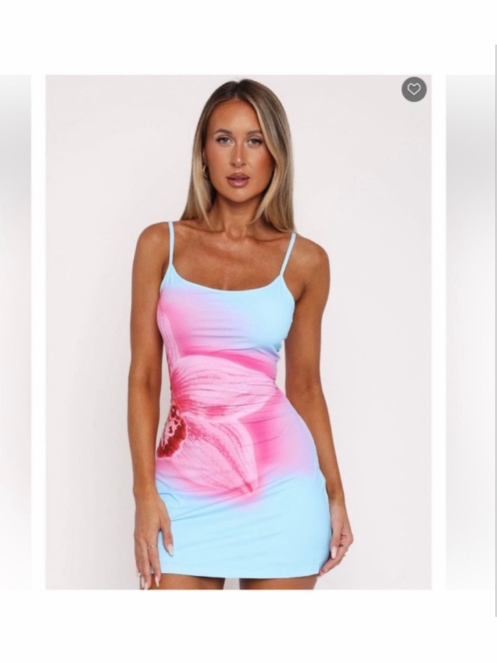 White Fox Boutique Blue and Pink Hibiscus Bodycon Mini dress - Picture 2 of 6